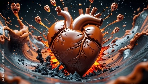 Fototapeta Chocolate Heart Bursting with Emotions - Abstract Illustration of Inner Turmoil and Feelings