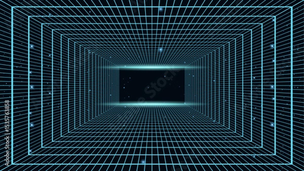 Fototapeta Retro 80s and 90s futuristic grid line background vector. 80s synthwave neon aesthetic with glowing laser lines.