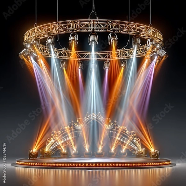 Fototapeta Illuminated Stage Design with Golden Accents and Dynamic Lighting Effects Creating a Theatrical Ambiance