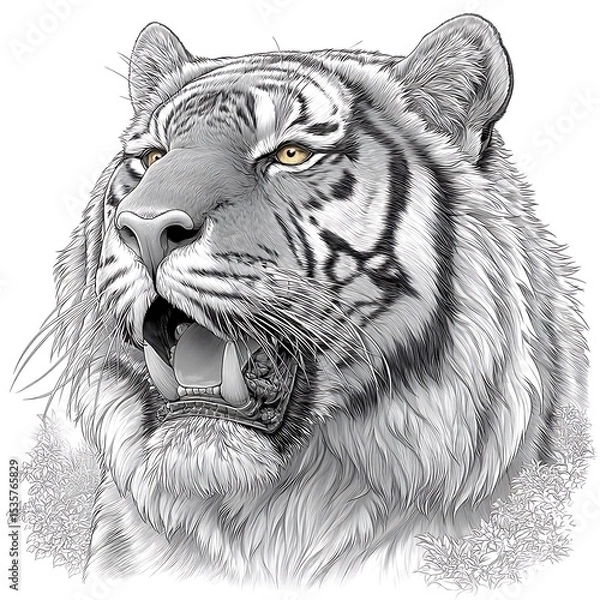 Fototapeta Majestic Tiger Illustration Showcasing Fine Details and Powerful Expression Animal Art with a Touch of Wilderness Splendor and Captivating Eyes