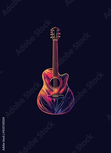 Obraz Colorful acoustic guitar design with vibrant patterns on a dark background for music lovers and art enthusiasts