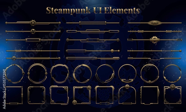 Fototapeta Set of Steampunk Fantasy Elements for user interface, poster, video. Fantasy mechanic HUD. Template for rpg game interface. Vector Illustration EPS10