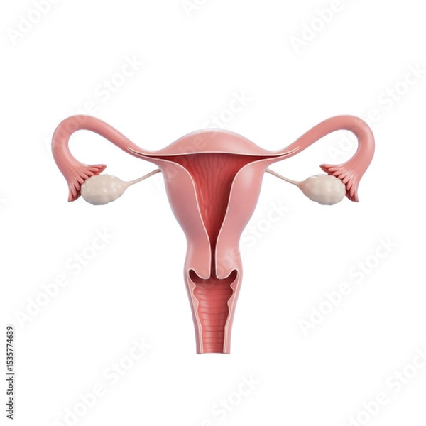 Fototapeta Anatomy of female reproductive system diagram showing uterus ovaries and fallopian tubes details medical illustration