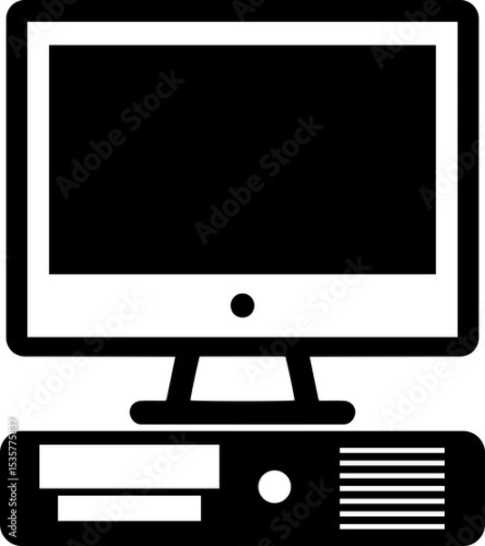 Fototapeta All-in-One Desktop Computer Icon - PC Monitor & CPU Unit Vector