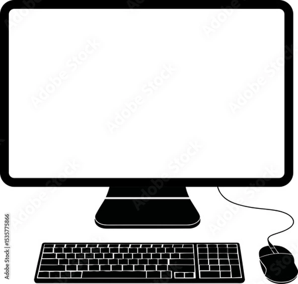 Fototapeta Desktop Computer Setup Icon - Monitor, Keyboard & Mouse Vector