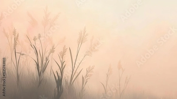 Obraz A hazy photo shows flower grass in a garden with a gentle, light color backdrop.
