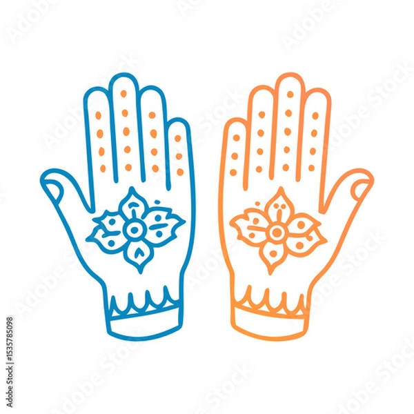 Fototapeta Stylized Hand Designs with Henna Inspired Floral and Dot Patterns colorful vector icon