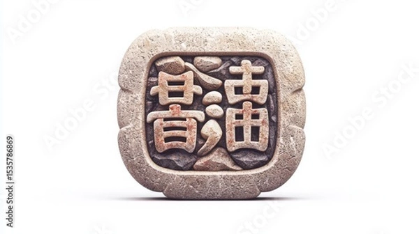 Fototapeta Intricate stone stamp with traditional carvings, symbolizing cultural heritage and artistic craftsmanship.