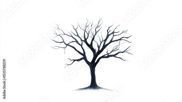 Fototapeta A striking silhouette of a barren tree against a white background, symbolizing resilience and solitude.