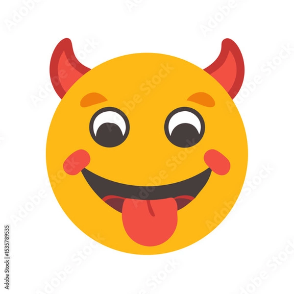 Fototapeta A mischievous devil emoji with a cheeky smile and playful horns colorful vector icon