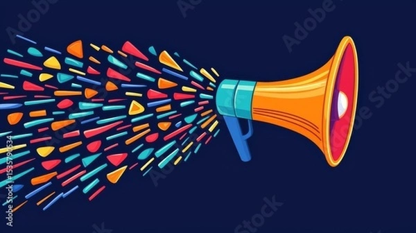 Obraz A vibrant graphic of a megaphone with colorful sound waves illustrating effective communication.
