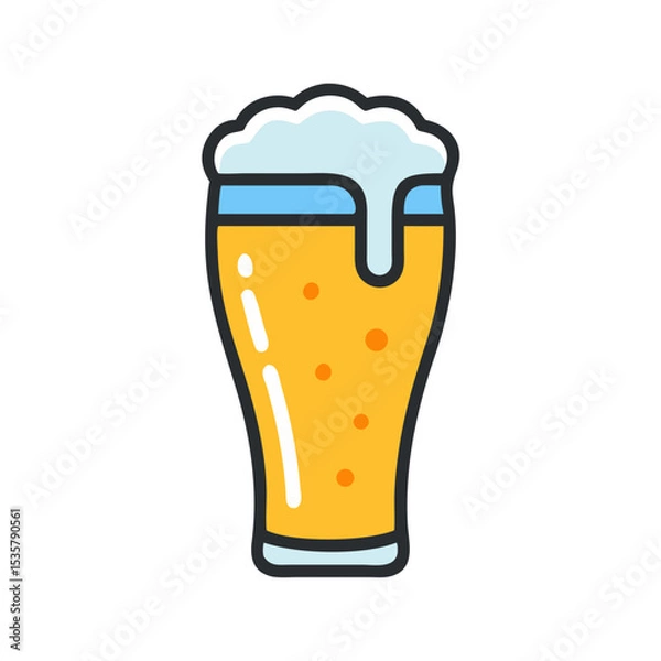 Fototapeta Cartoon style beer glass with bubbly foam, liquid and condensation marks colorful vector icon