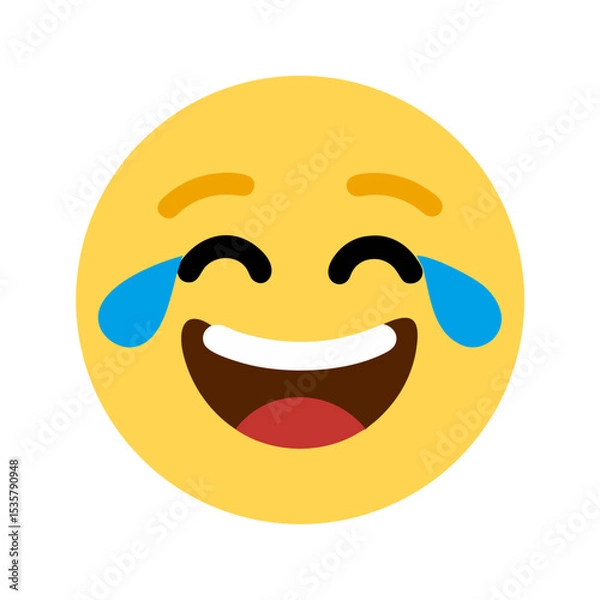 Fototapeta A hilarious laughing emoji with tears of joy on a transparent background colorful vector icon