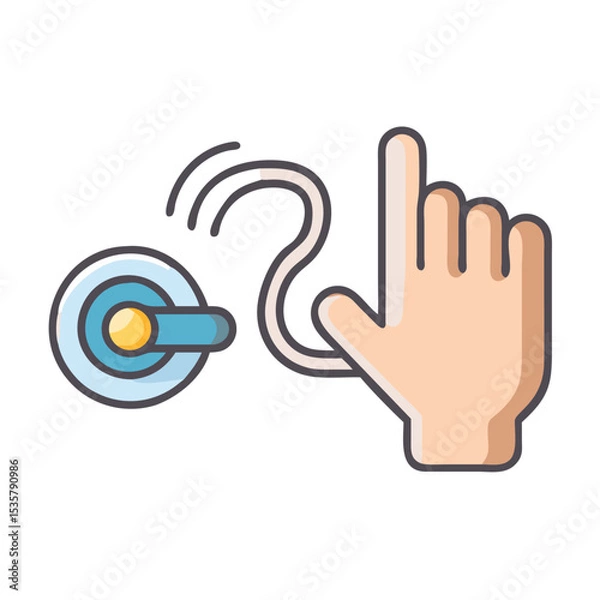 Fototapeta Interactive user interface element illustration featuring a hand interacting with a button colorful vector icon
