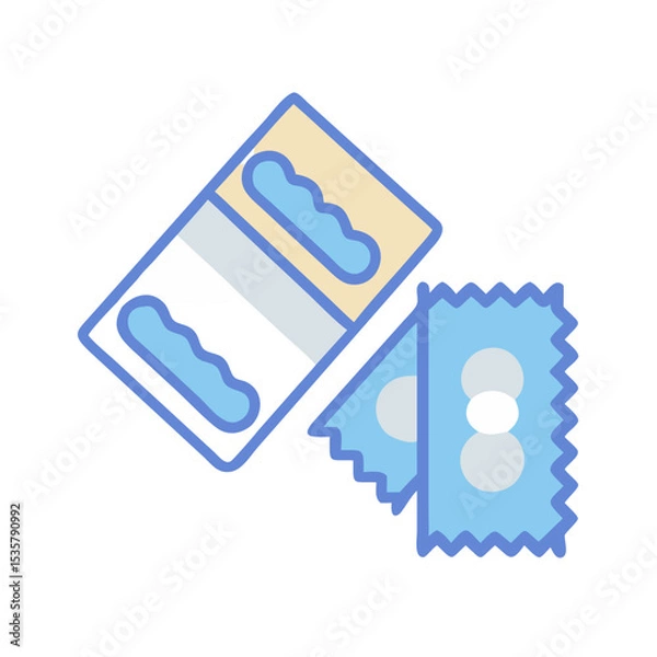 Fototapeta Depiction of a blister pack and some tablets with blue borders and fills colorful vector icon