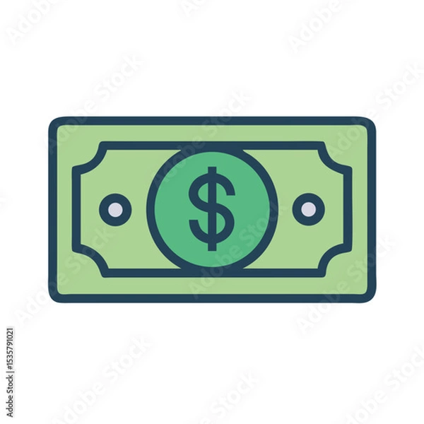 Fototapeta Stylized illustration of a United States dollar bill with rounded corners colorful vector icon