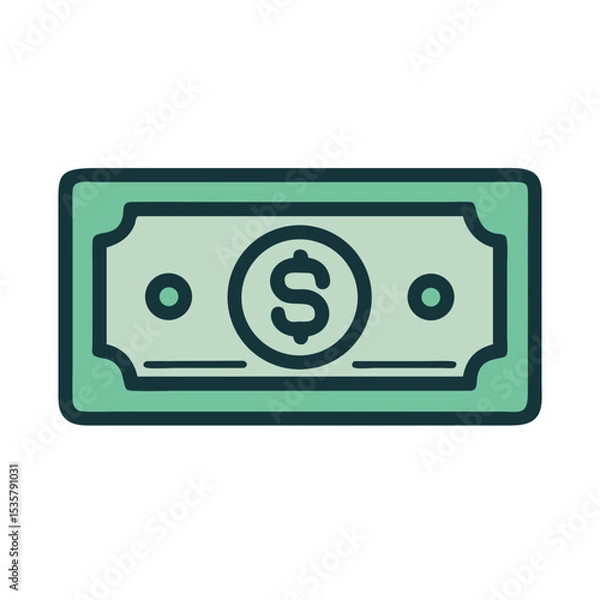 Fototapeta Vector illustration of a dollar bill with currency symbol in the center colorful vector icon