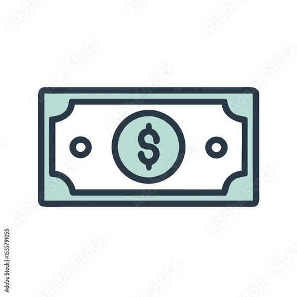 Fototapeta Stylized illustration of a light teal dollar bill with navy trim, simple design colorful vector icon