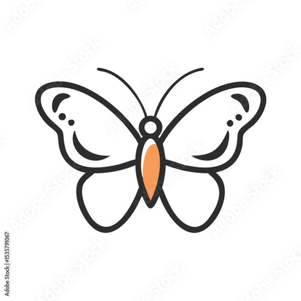 Fototapeta Stylized Drawing of a Butterfly with Delicate Wing Patterns and Orange Body colorful vector icon