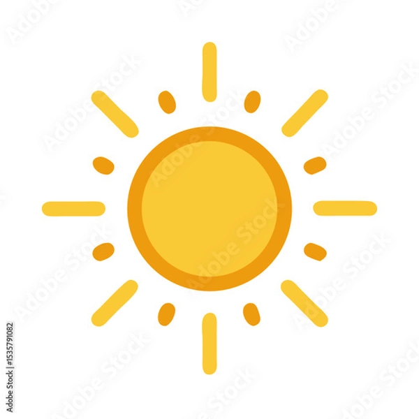 Fototapeta Stylized depiction of a bright yellow sun radiating on a transparent background colorful vector icon