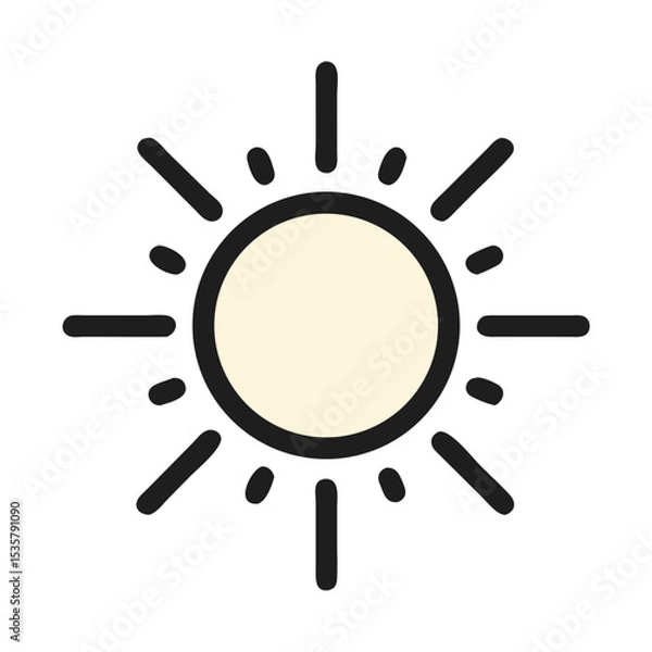 Fototapeta Simple line drawing of sun radiating light against a transparent background illustration colorful vector icon