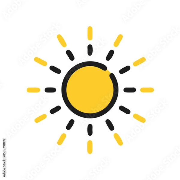 Fototapeta Stylized graphic representation of the sun with alternating yellow and black rays colorful vector icon