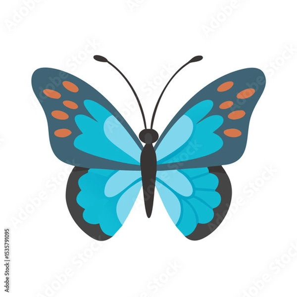 Fototapeta Delicate Blue Butterfly with Orange Spots on a transparent background vector colorful vector icon