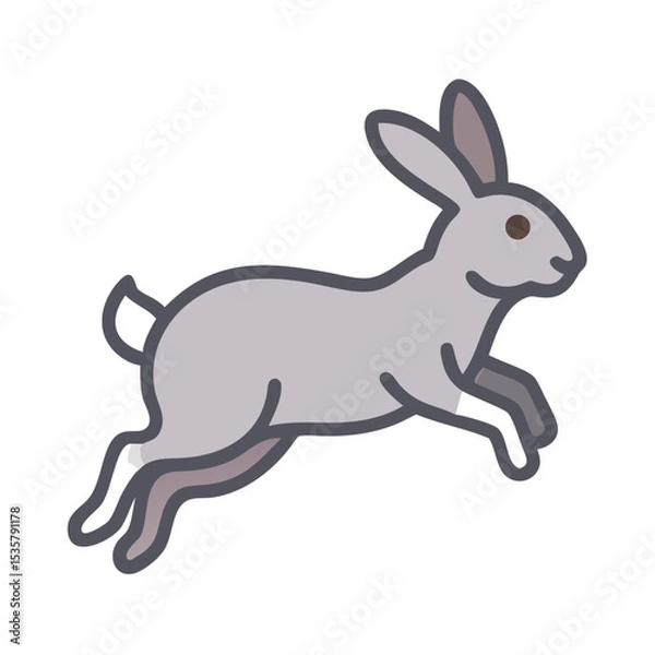 Fototapeta Stylized vector illustration of a jumping grey rabbit with thick outline colorful vector icon