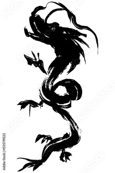 Fototapeta 龍・ドラゴンの墨絵風イラスト素材　ベクター