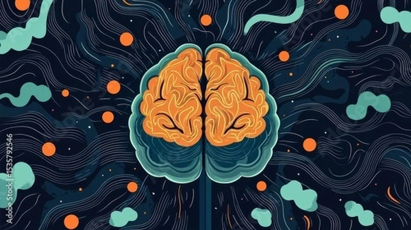 Obraz An abstract illustration of a brain, depicting vibrant thoughts and ideas in a colorful, swirling design.