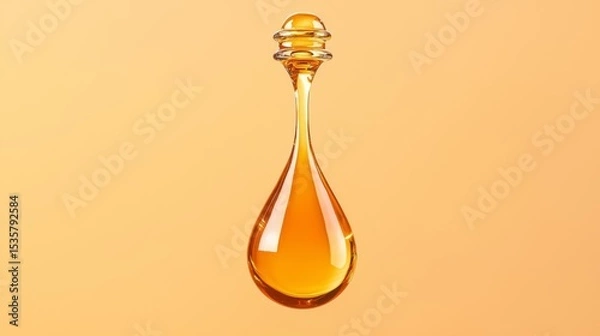 Fototapeta A close-up of a shimmering honey drop on an orange background, showcasing its smooth texture and rich color.