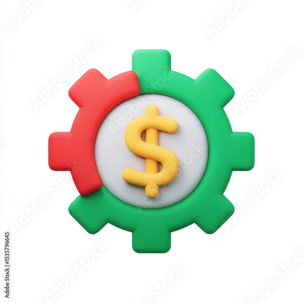Fototapeta Colorful gear with dollar sign symbol representing financial management or economic control, with playful and modern design