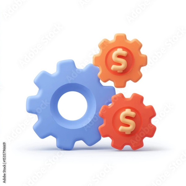 Fototapeta Colorful gears with dollar signs representing financial or economic mechanisms, symbolizing business operations, management