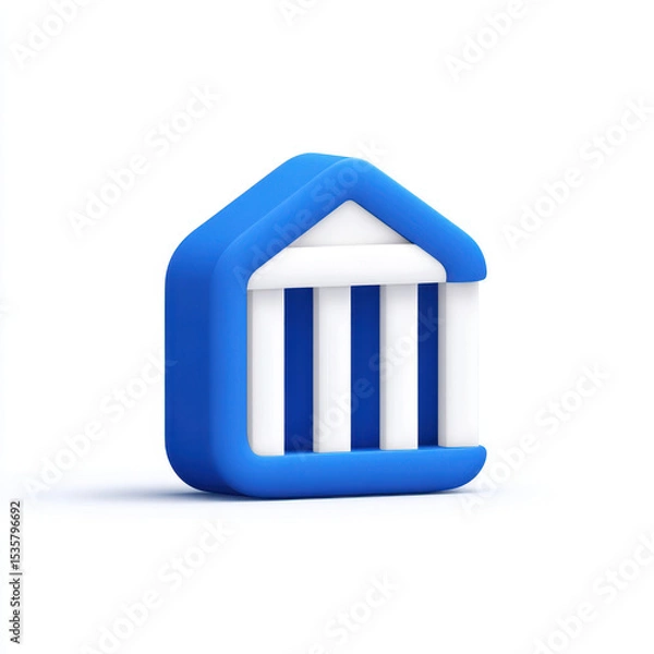 Fototapeta Inflatable bank or financial institution icon blue and white colors, symbolizing finance, economy, and banking concepts