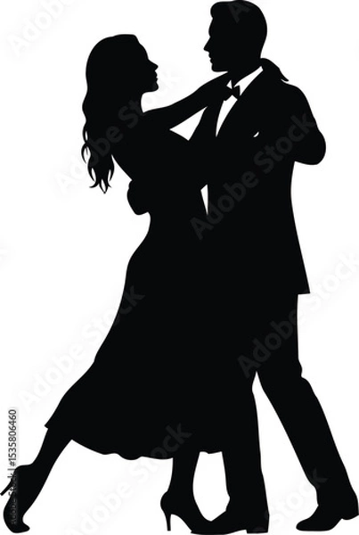Obraz Elegant Lovers couple dancing romantically in a wedding setting, silhouett,e Illustration 