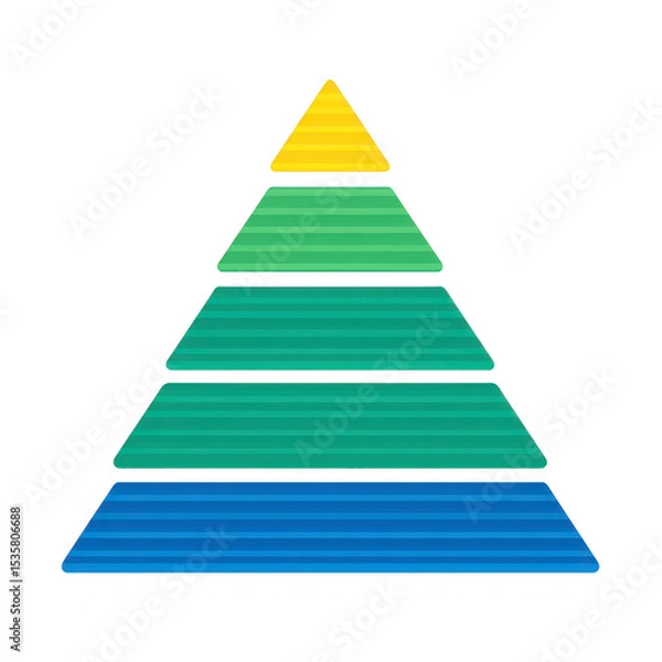 Obraz Colorful pyramid chart with five horizontal layers in yellow, green, and blue, representing hierarchical structure or concept. design is simple and visually appealing