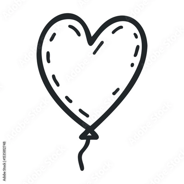 Fototapeta Heart-shaped balloon drawing with simple black outline – stock vector icon in line drawing style