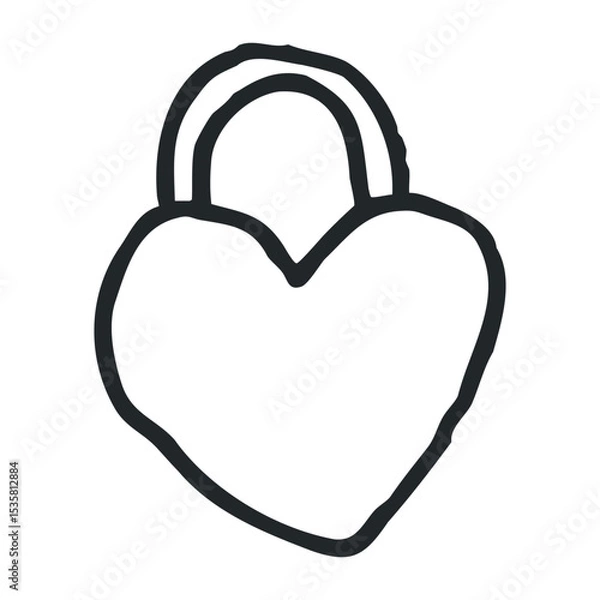 Fototapeta Minimalistic sketch of a heart-shaped fruit with stem and leaf – stock vector icon in line drawing style