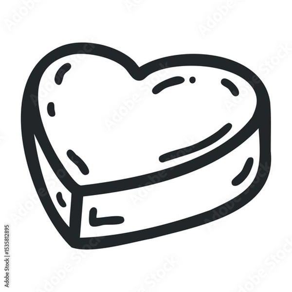 Fototapeta Heart-shaped cake icon in black and white outline illustration – stock vector icon in line drawing style