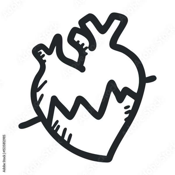 Fototapeta Anatomical heart outline art with abstract jagged pattern – stock vector icon in line drawing style