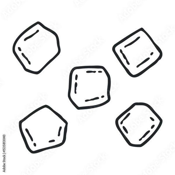 Fototapeta Hand-drawn ice cubes isolated on white background – stock vector icon in line drawing style