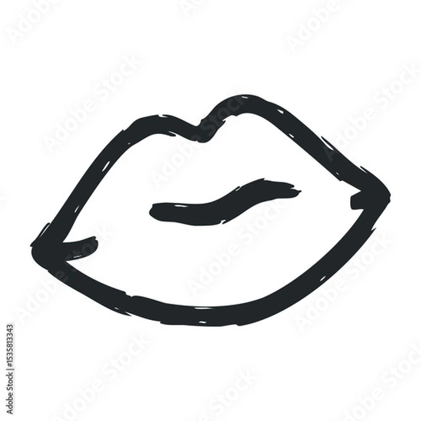 Fototapeta Minimalist sketch of abstract lips outline in black on white – stock vector icon in line drawing style