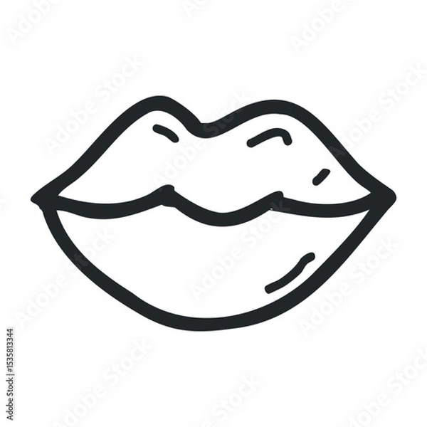 Fototapeta Simple black line drawing of smiling lips with subtle makeup details – stock vector icon in line drawing style