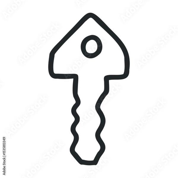 Fototapeta Abstract hand-drawn key silhouette with curved lines – stock vector icon in line drawing style
