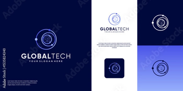 Fototapeta global technology logo, orbit line, modern network system, vector graphic design.