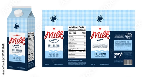 Fototapeta Vector milk carton box design. Full cream milk carton packaging design concept