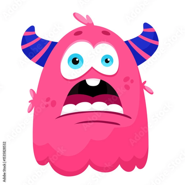 Obraz Funny  pink monster with horns, children's character, print