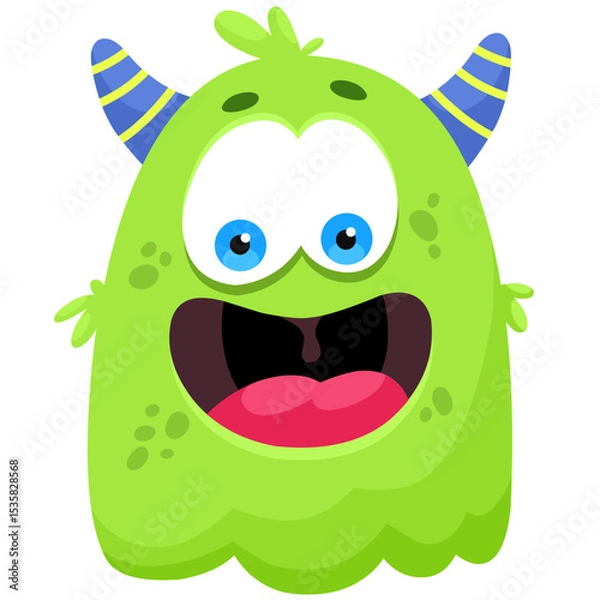 Obraz Funny green monster with horns, children's character, print