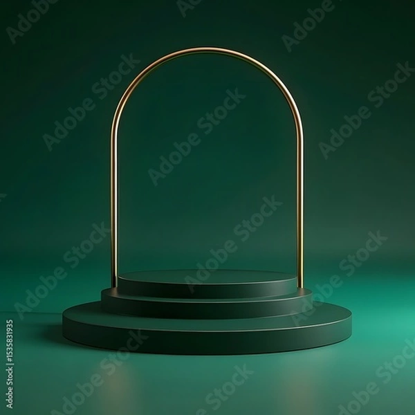 Fototapeta Modern Emerald Green Podium with Gold Arch for Product Display