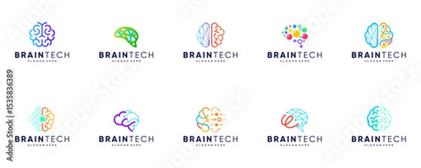 Fototapeta collection of technology logos with the concept of human brain, nervous system network, interconnected, graphic design illustration.